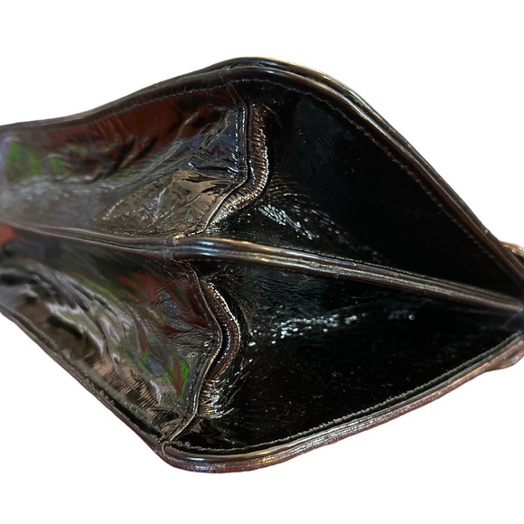 Robert Clergerie Vintage Black Patent Shoulder Bag Purple Snakeskin Trim - Picture 6 of 13